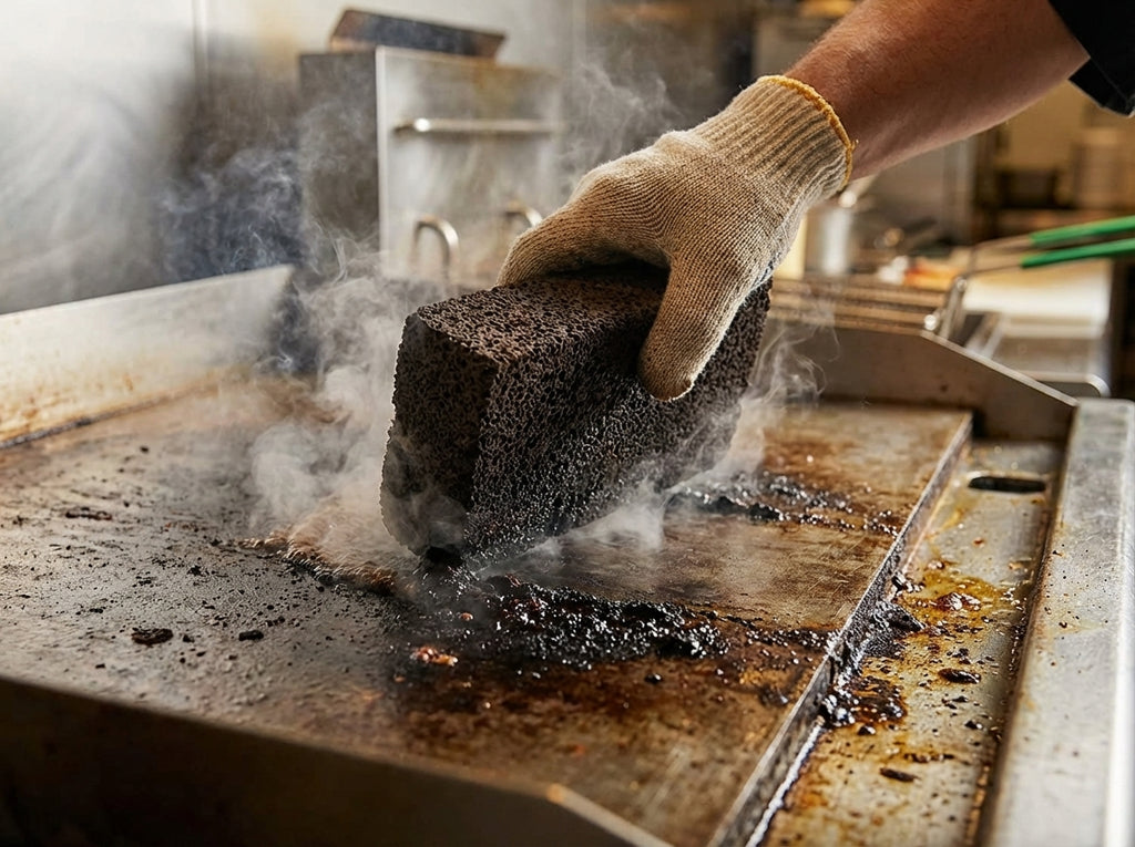 grill-brick-usa-for-griddle-cleaning being used