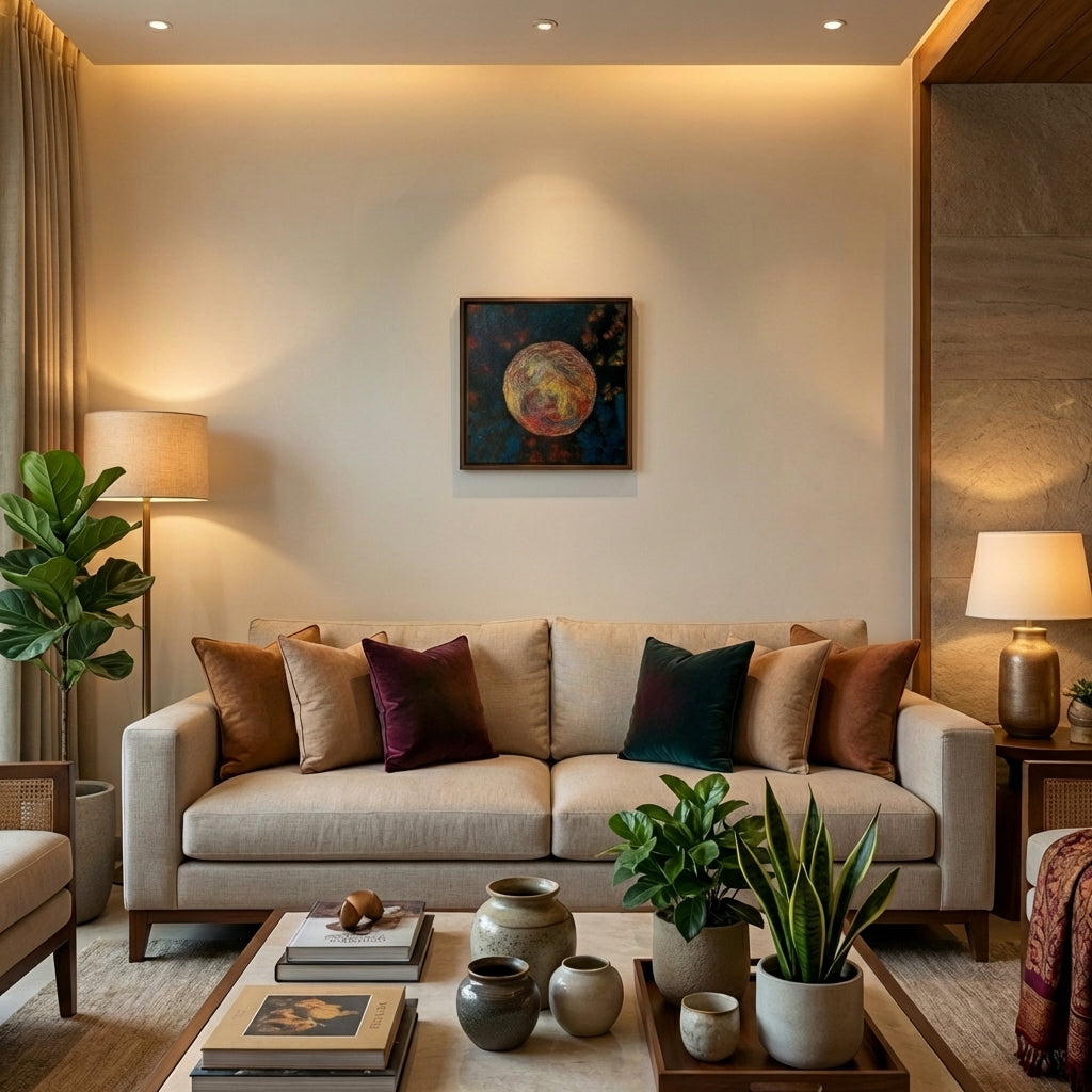 ANTARIKSHA – Luxury Abstract Space Textured Acrylic Painting (31x31 cm) | Modern Cosmic Wall Art by Abha Kochar