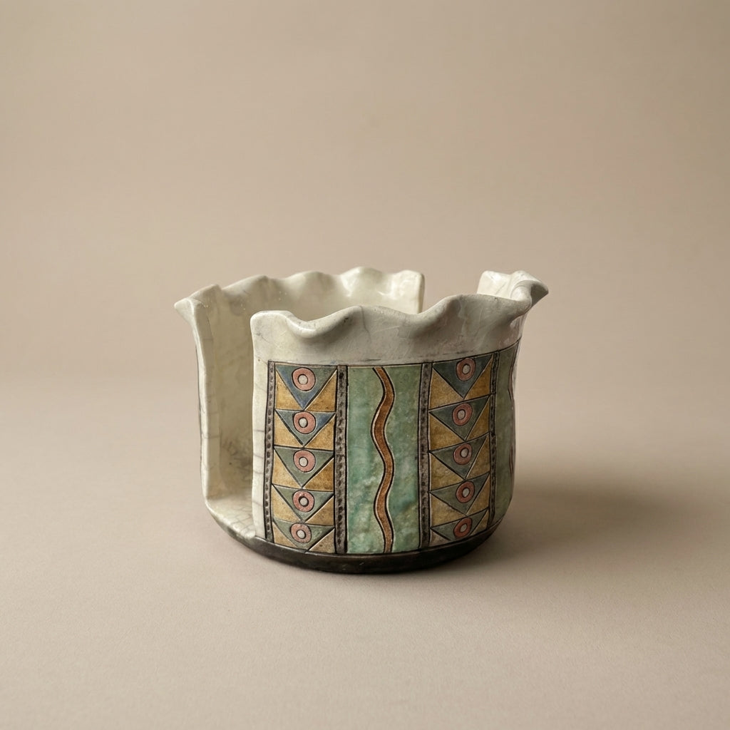 Raku pottery Flower vase by Rika (RF)