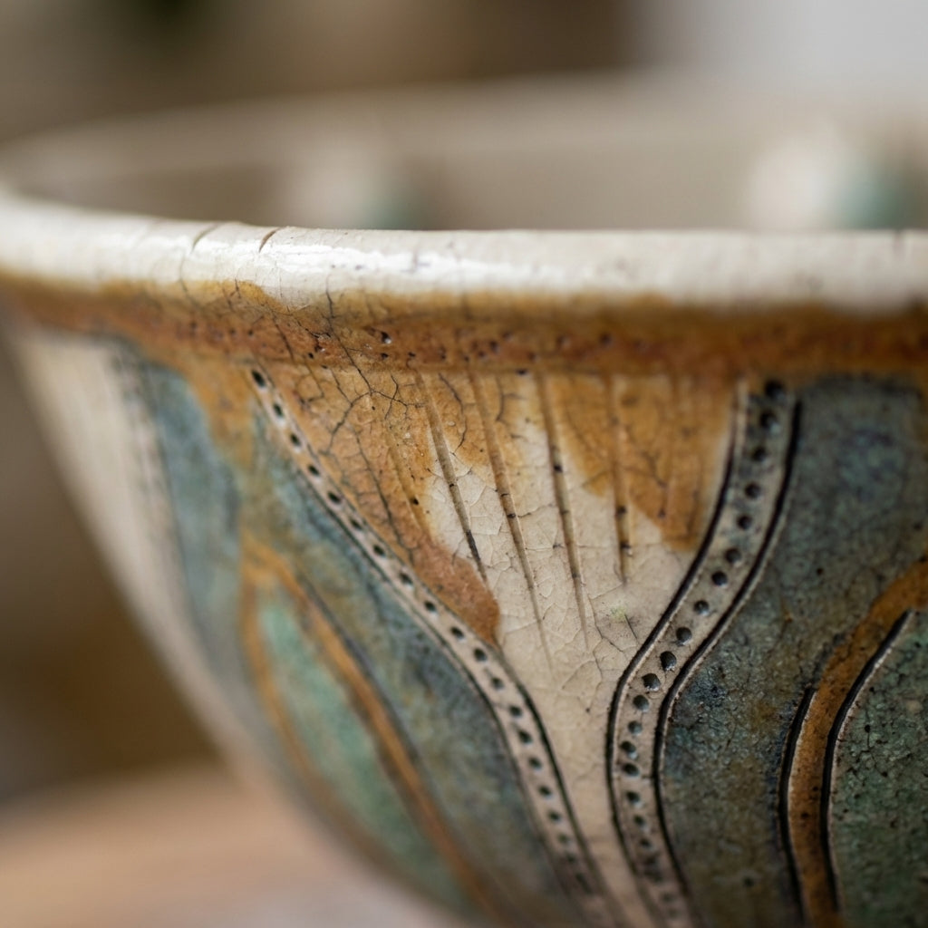 Japanese Raku Pottery Dry Fruit Bowl | Wabi Sabi Handmade Ceramic Decorative Bowl India