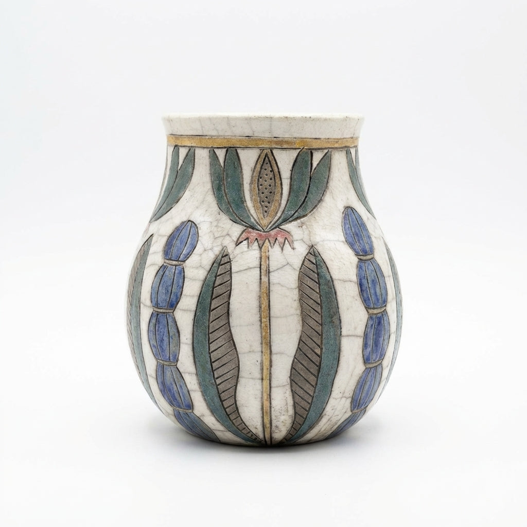 Japanese Raku Pottery Vase | Botanical Crackle Glaze Handmade Ceramic Art Vase India