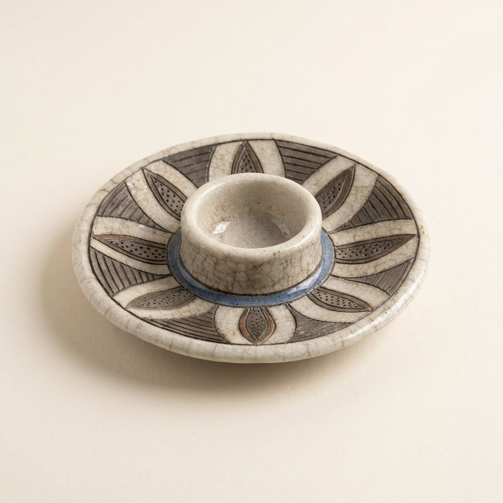 Japanese Raku Pottery Candle Stand | Floral Crackle Glaze Handmade Tea Light Holder India