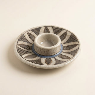 Japanese Raku Pottery Candle Stand | Floral Crackle Glaze Handmade Tea Light Holder India