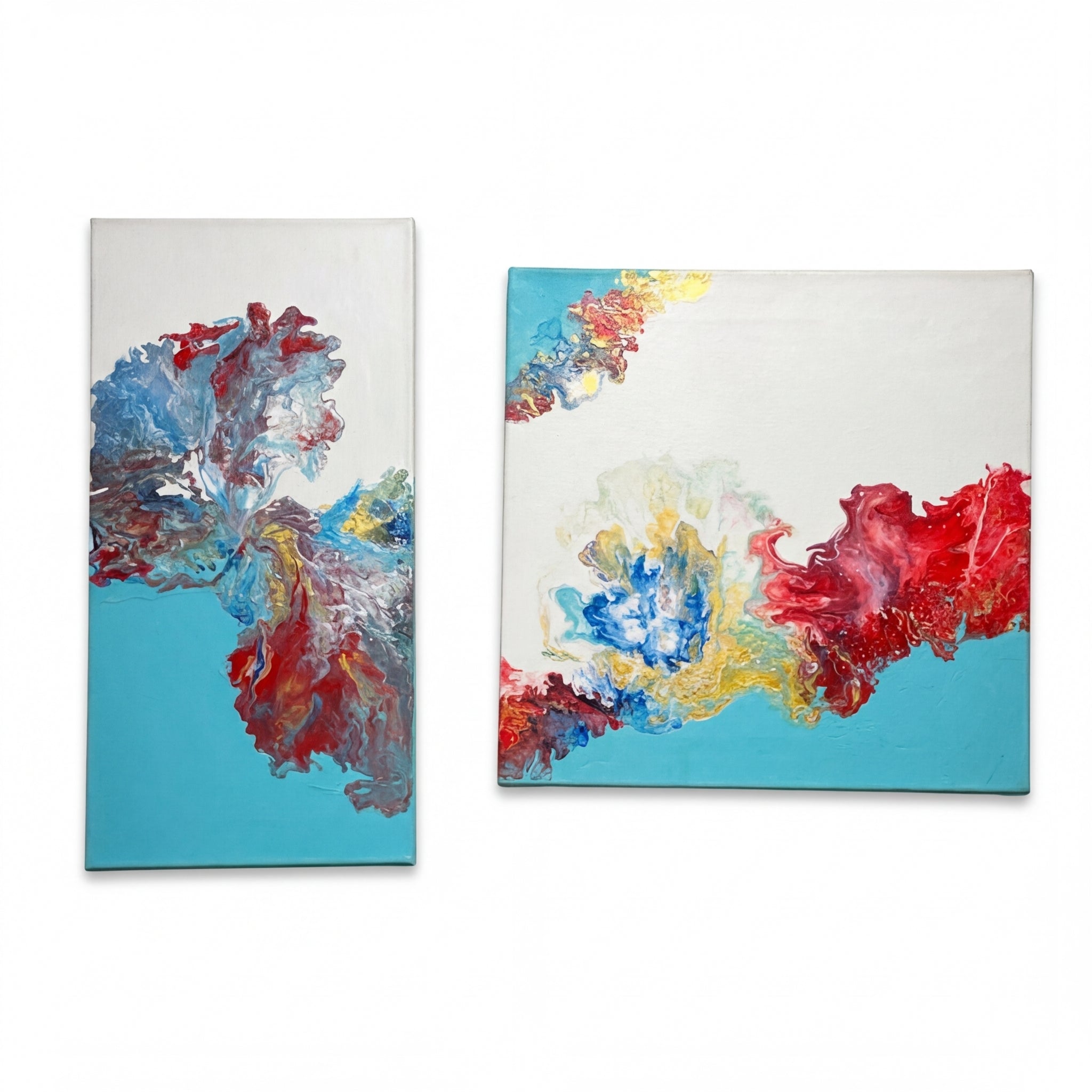 Symphony – Luxury Abstract Acrylic Painting Set of 2 (25x51 cm & 41x41 cm) | Modern Statement Wall Art by Abha Kochar