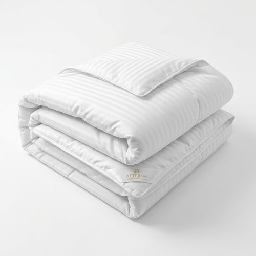 Luxury White Hotel Stripe Duvet 110x90 Inches Premium Synthetic Filled Quilt Comforter King Size Bedding