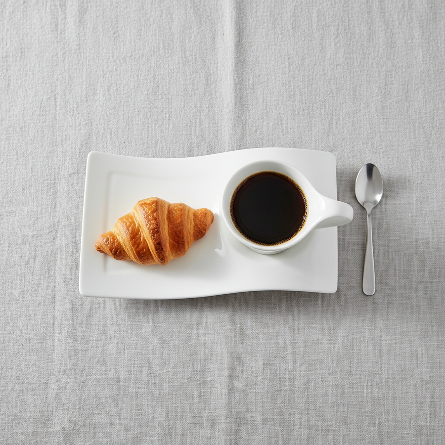 Luzerne 2-in-1 coffee cup and croissant tray breakfast set in white porcelain