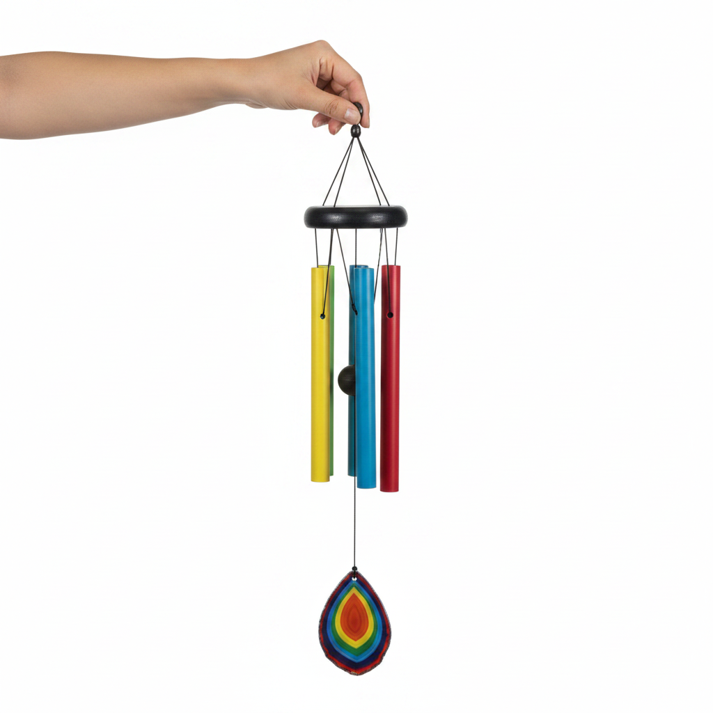 Nature's Melody multicolour aluminium wind chime with rainbow pendant