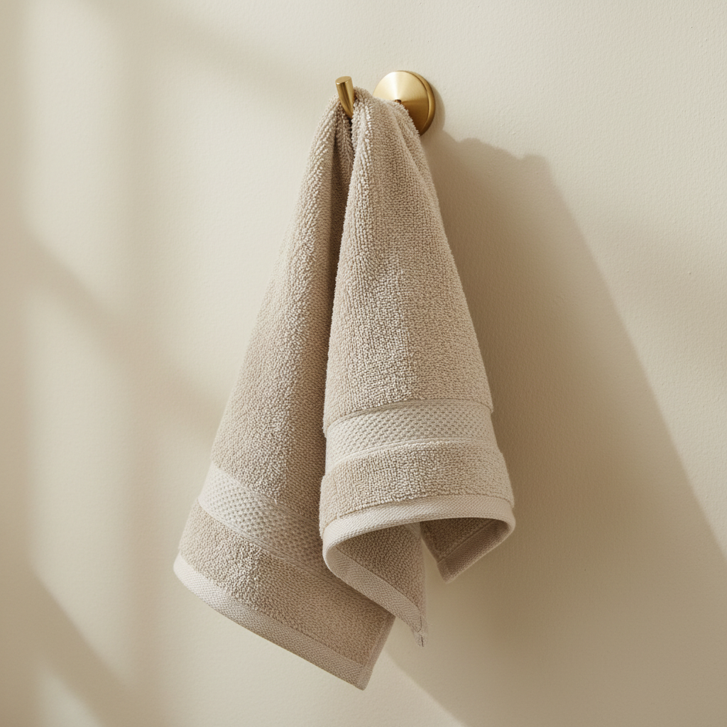 Cream face towel on brass hook