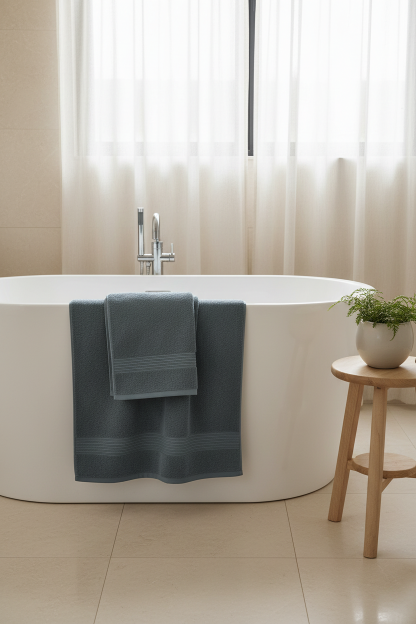 M&D Decor Heavy Grey Bath Towel lifestyle bathtub shot