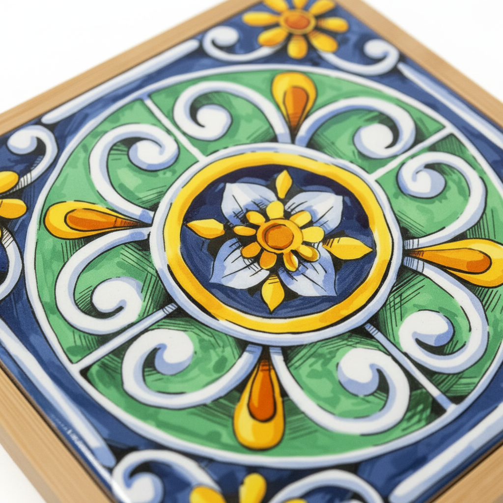 Turkish Hotpot Tile – Navy Daisy Wheel, close-up macro detail