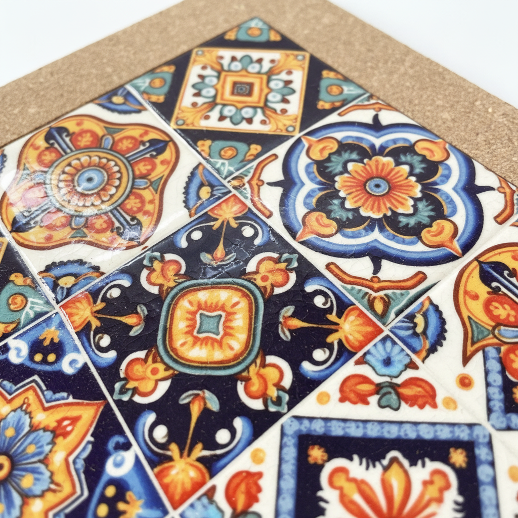 Turkish Hotpot Tile – Baroque Sunburst, close-up macro detail of hand-painted glaze