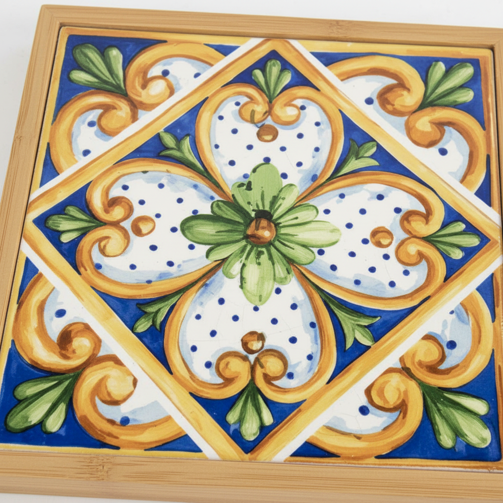 Turkish Hotpot Tile – Cobalt Quatrefoil & Gold Lattice, close-up macro detail