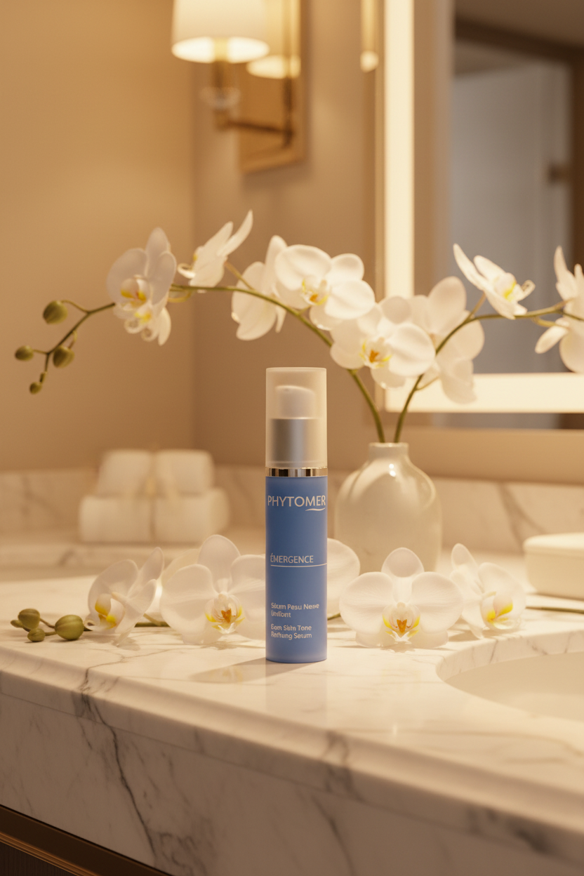 Phytomer ÉMERGENCE serum on hotel spa vanity