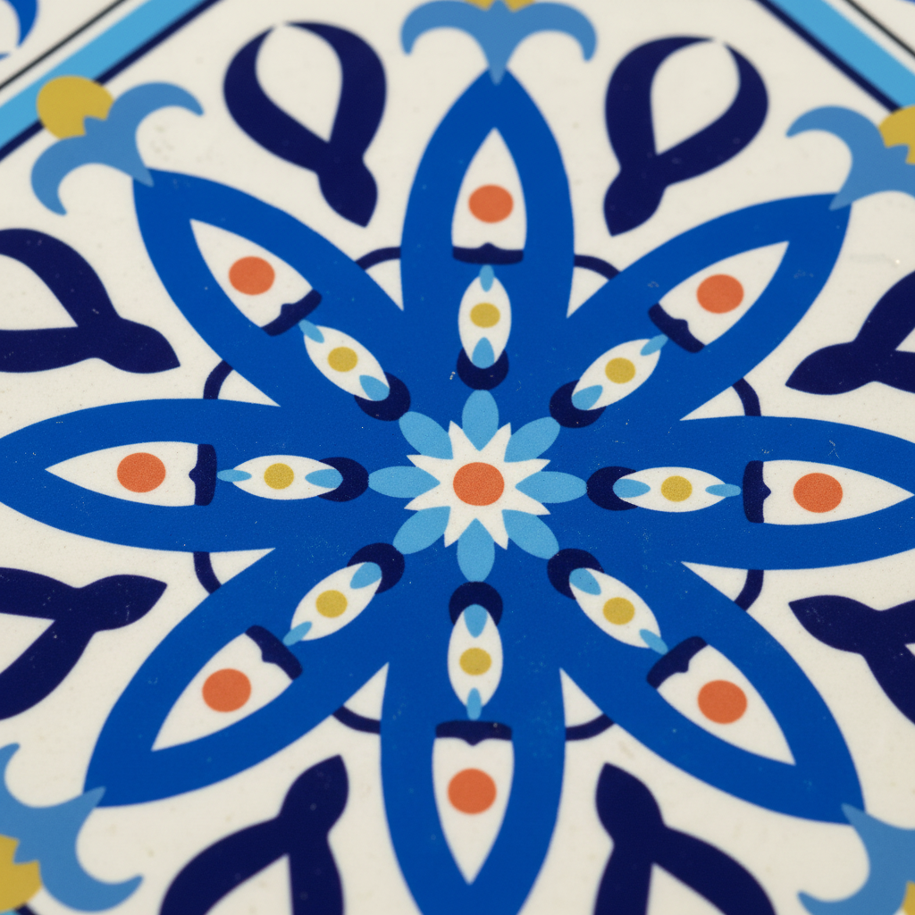 Turkish Hotpot Tile – Cobalt Petal Star, close-up macro detail of hand-painted glaze