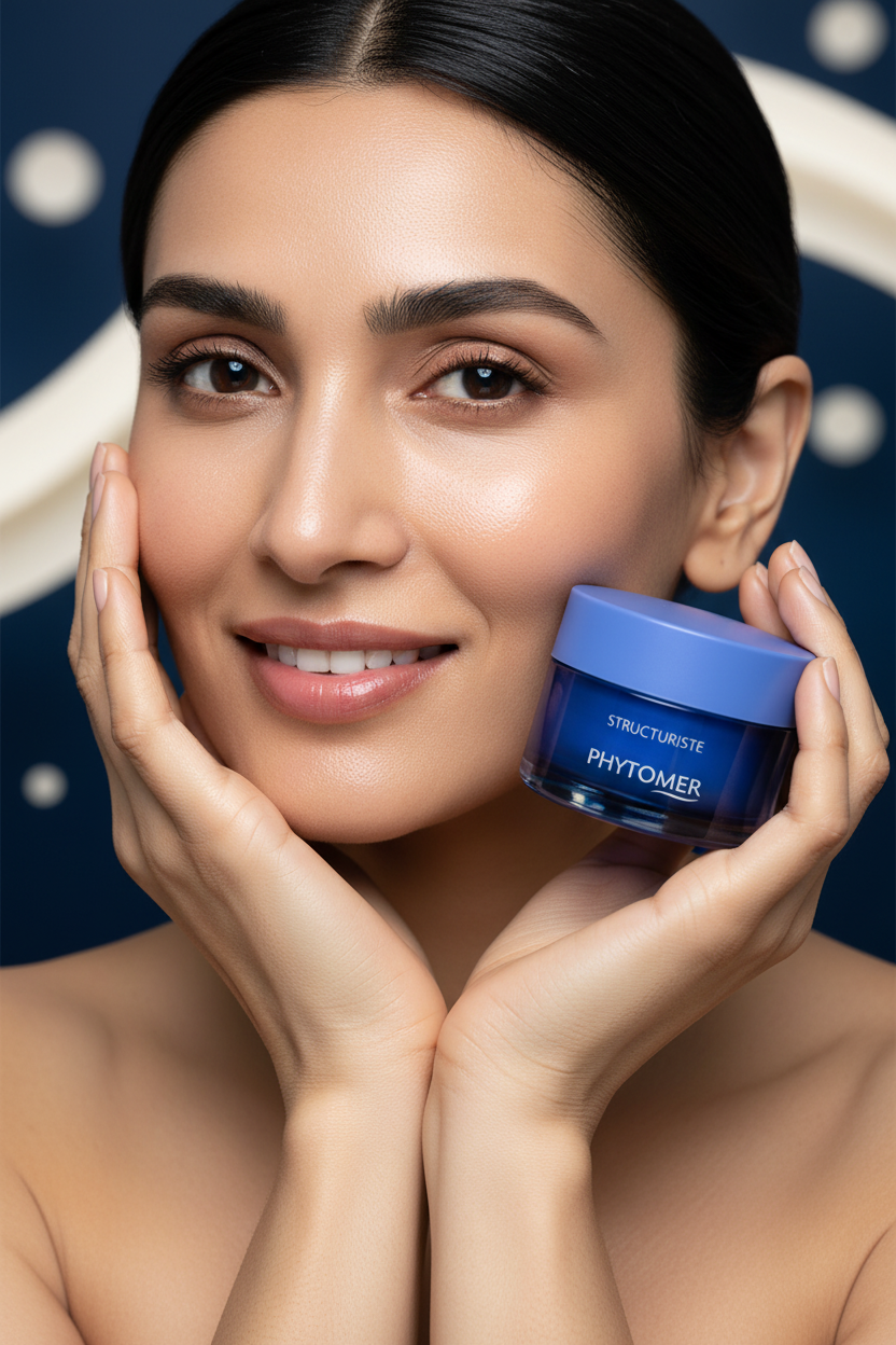 North Indian woman holding Phytomer Structuriste Firming Lift Cream