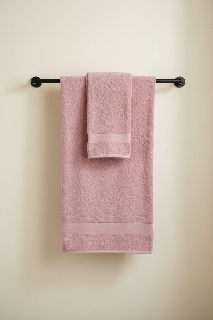 Pink Bath Towel draped on rail