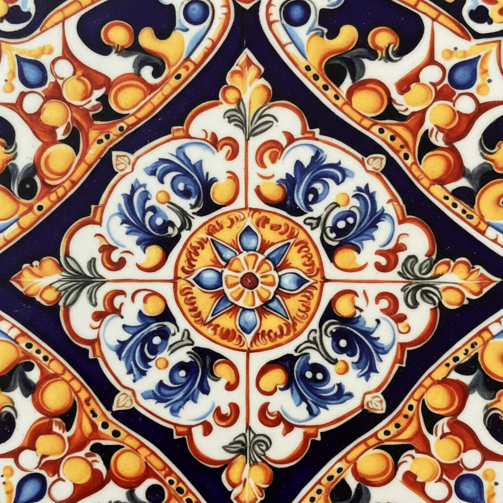 Turkish Hotpot Tile – Navy Baroque Medallion, close-up macro detail