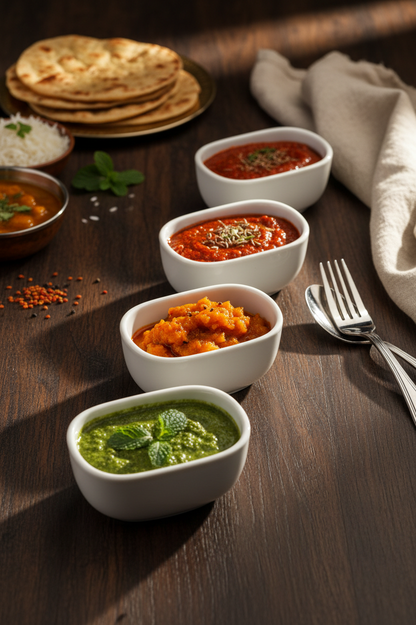 Royal Porcelain 150ml white porcelain achar and chutney server on a premium Indian dining table