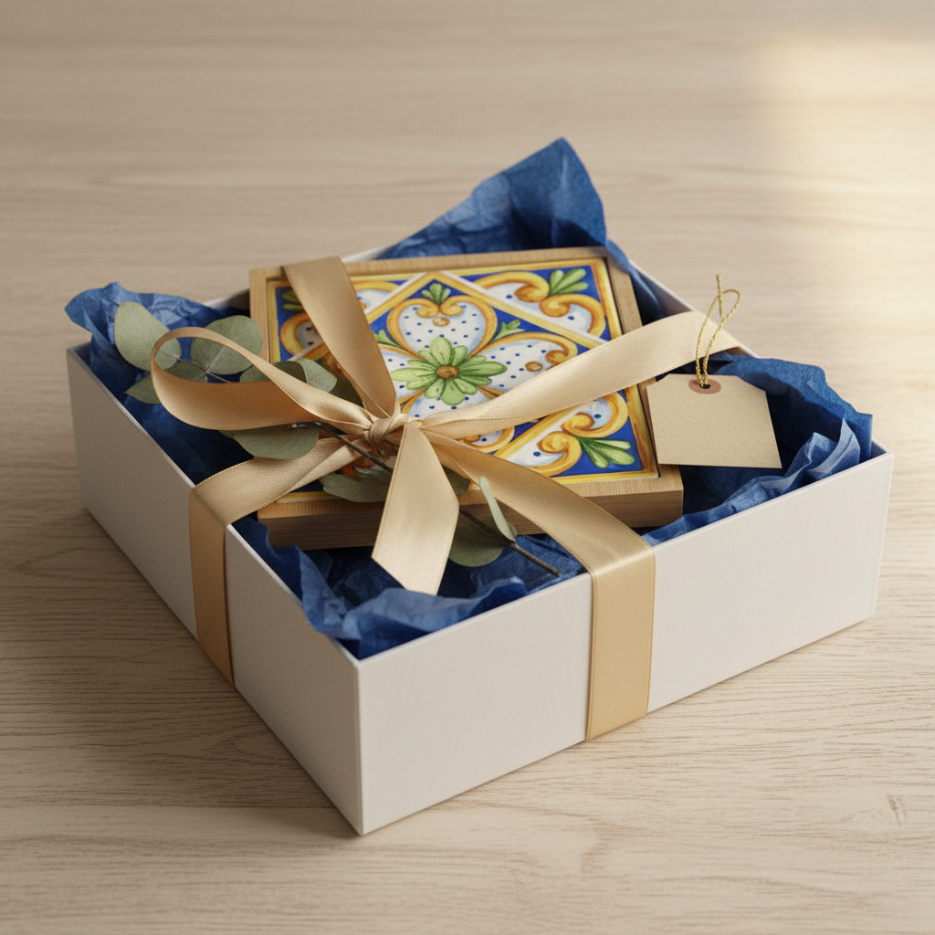 Turkish Hotpot Tile – Cobalt Quatrefoil & Gold Lattice, gift styling shot