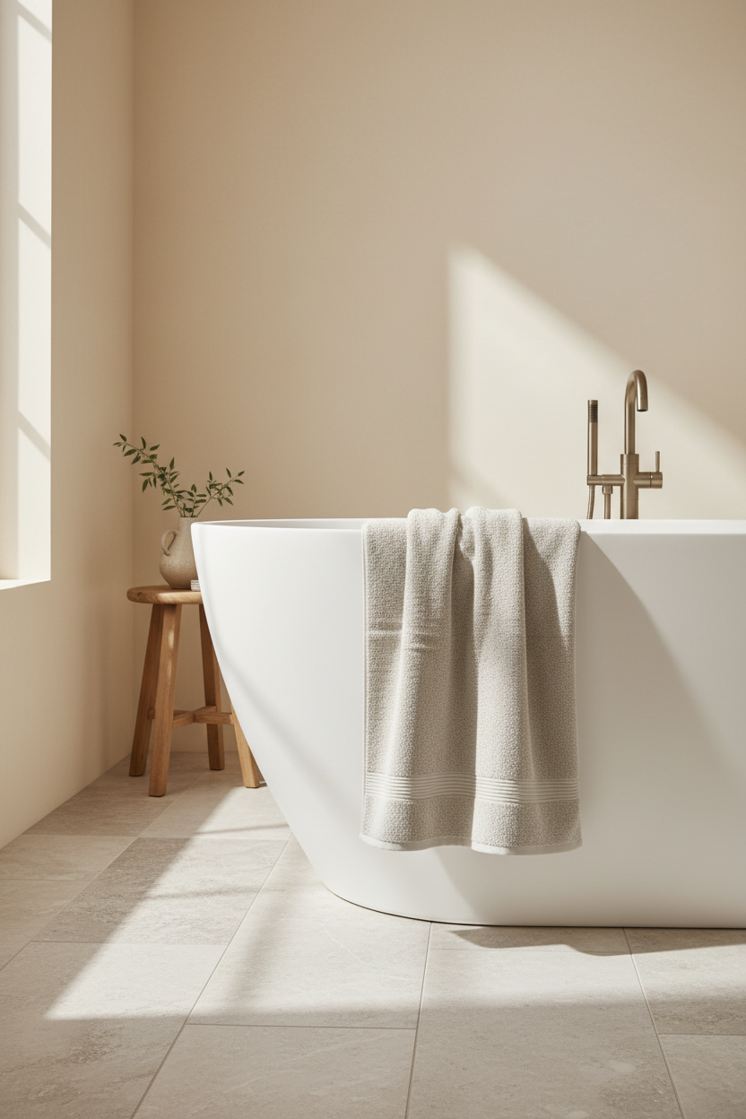 Creamish Grey Bath Towel lifestyle bathtub shot