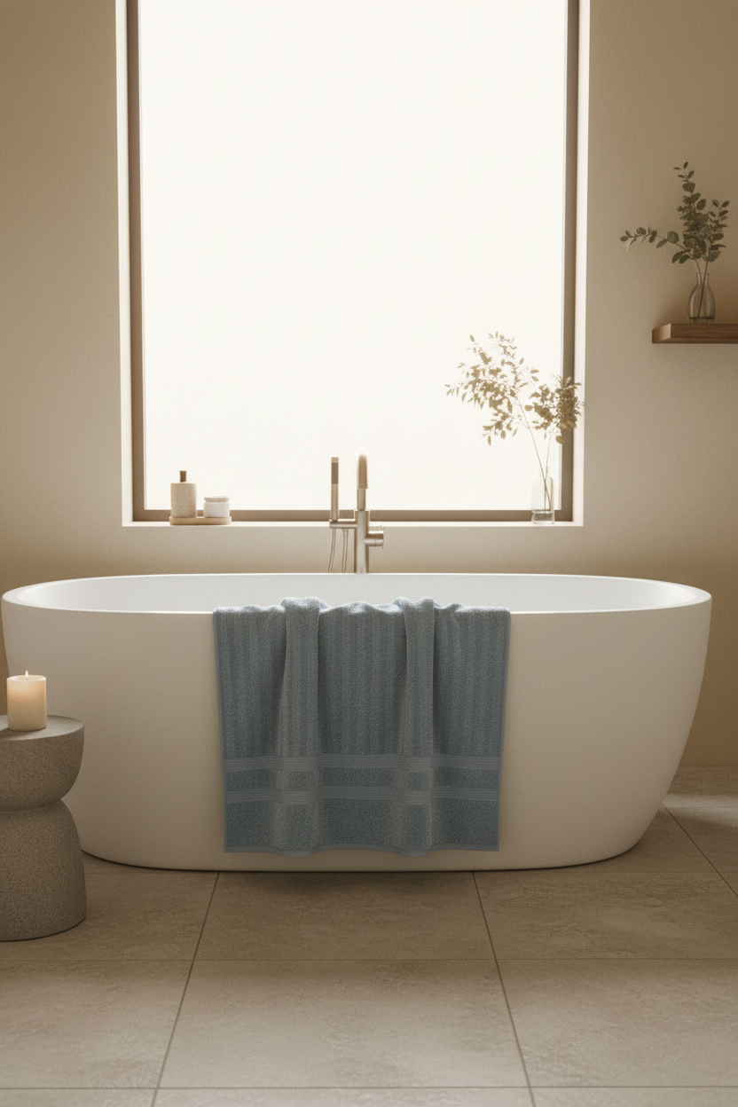 Light Blue Cotton Bath Towel lifestyle bathtub shot