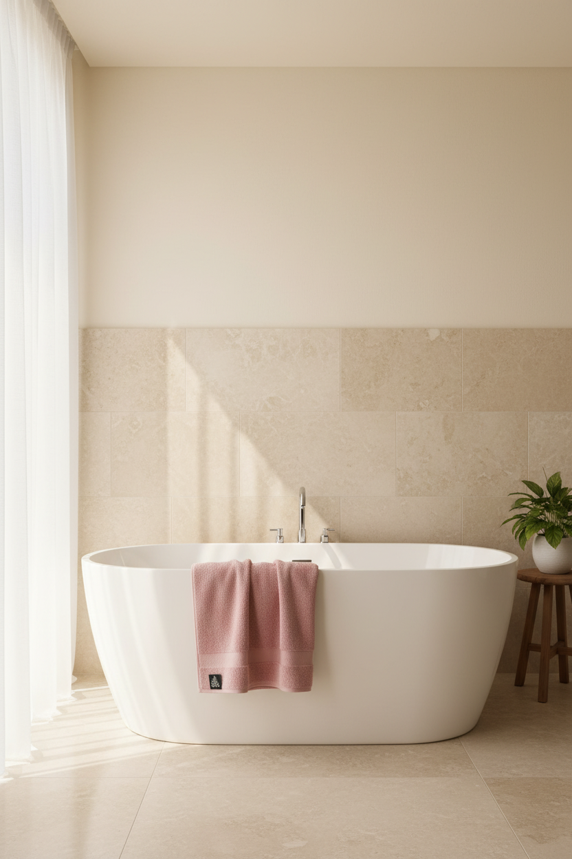 Pink Bath Towel lifestyle bathtub shot