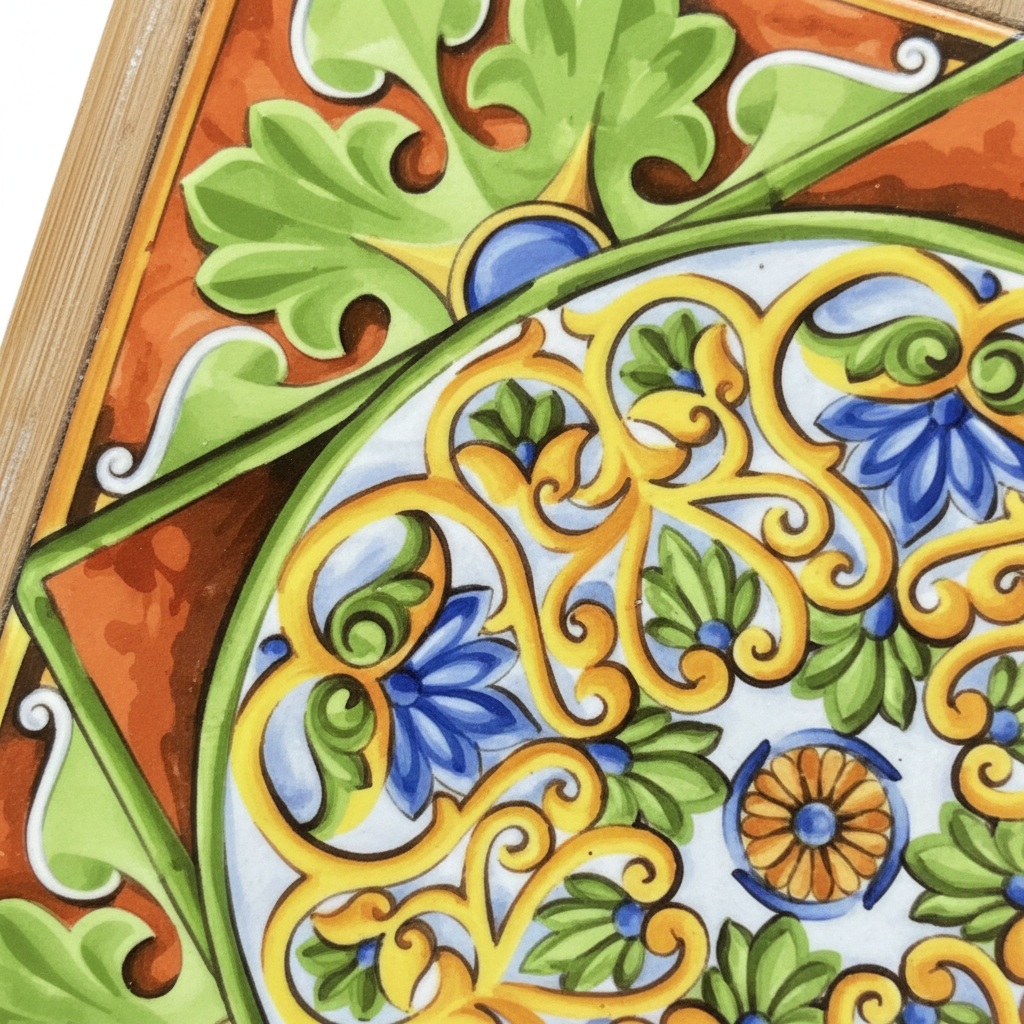 Turkish Hotpot Tile – Terracotta Acanthus Wreath, close-up macro detail