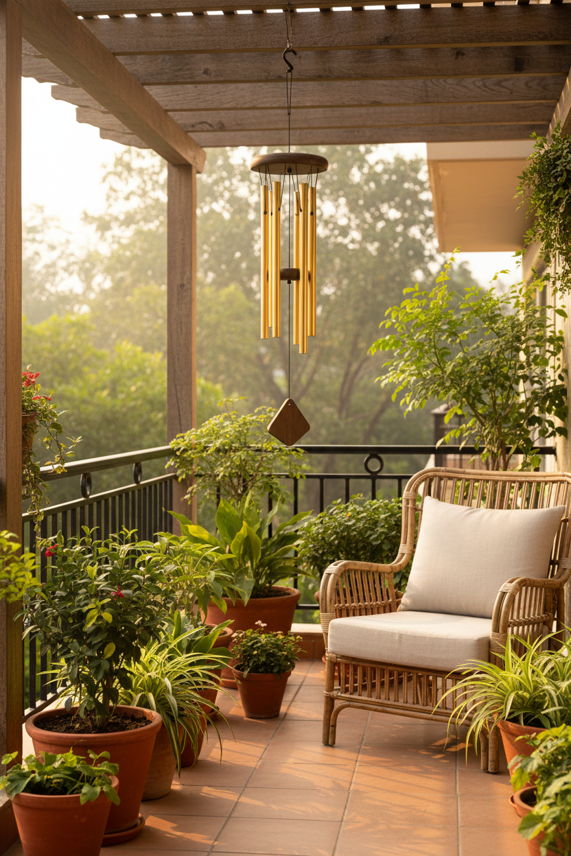 Nature's Melody premium aluminium wind chimes in gold, green and multicolour — home decor by Griha Sajja