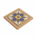 Turkish Hotpot Tile – Cobalt & Gold Geometric Star, 3/4 angle showing cork frame depth