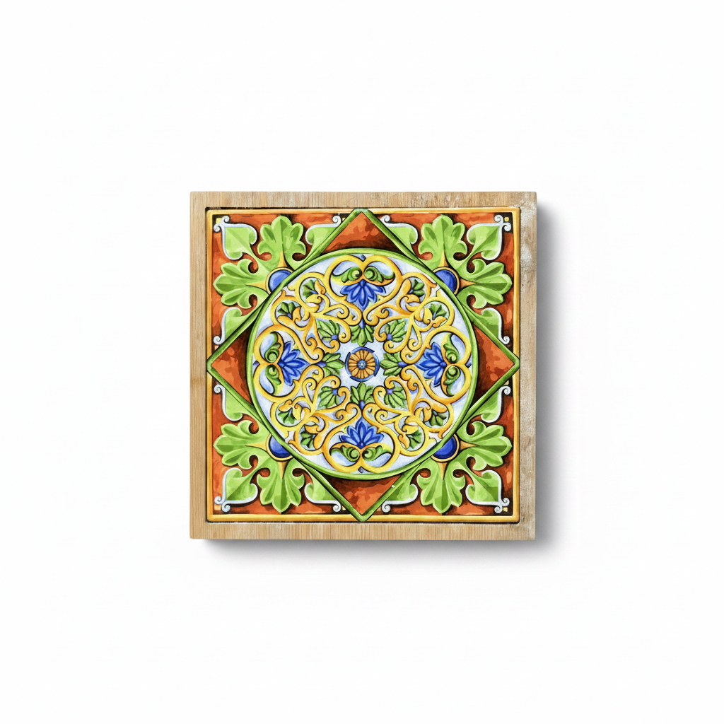 Turkish Hotpot Tile – Terracotta Acanthus Wreath, flat lay hero, white background