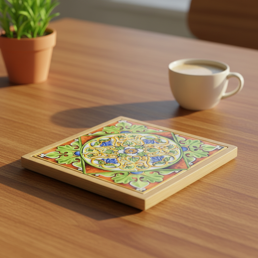 Decorative Turkish ceramic tile trivet — premium table decor by Griha Sajja