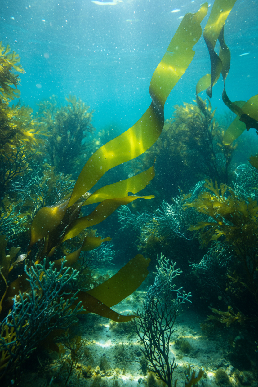 Fresh sea kelp marine algae underwater