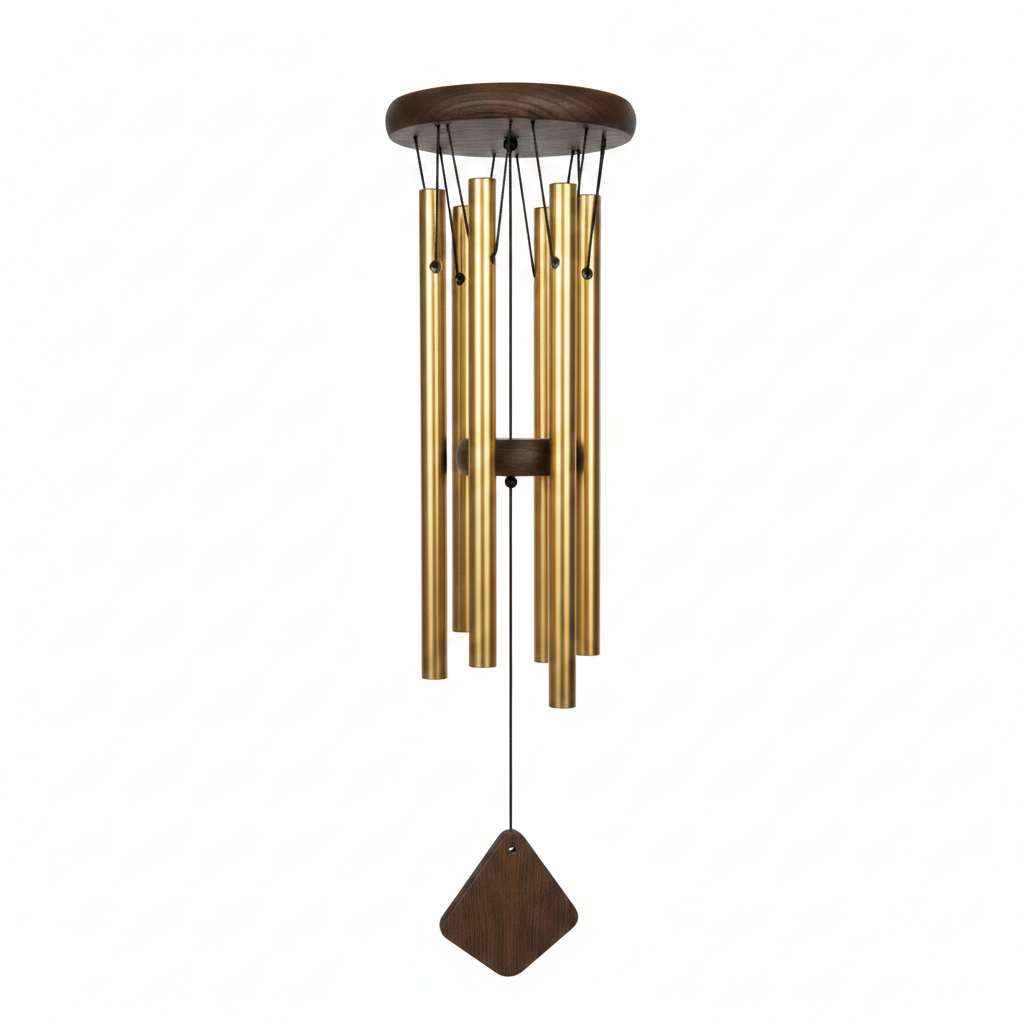 Nature's Melody Premiere Grande gold aluminium wind chime, side view