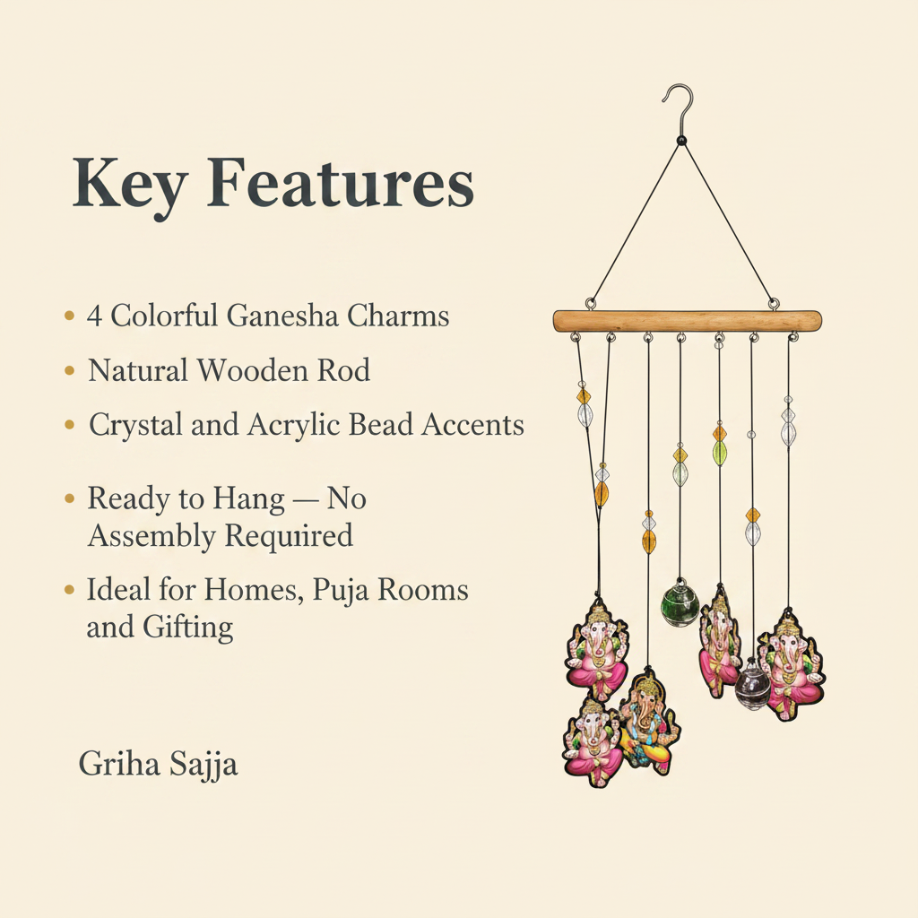 Nature's Melody Ganesha wind chime product dimensions and features