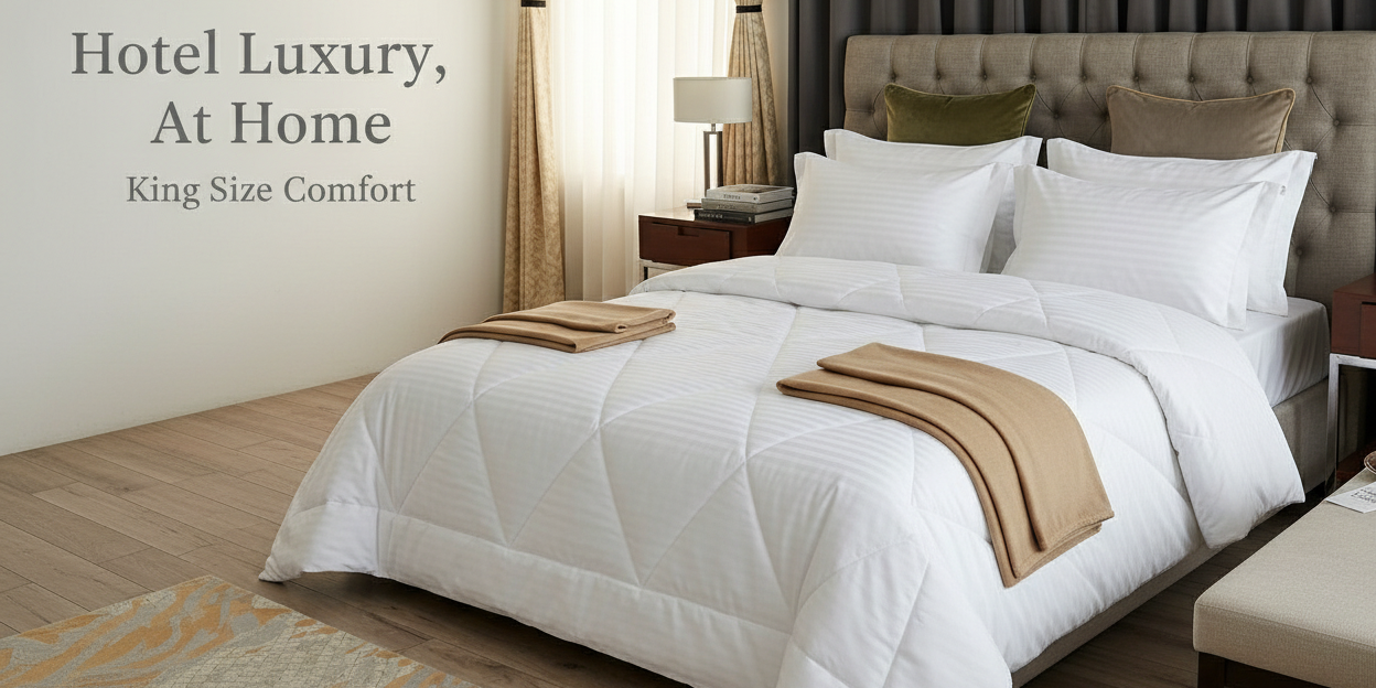 Luxury White Hotel Stripe Duvet Banner