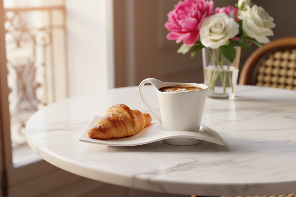 Luzerne Coffee Cup Croissant Tray Lifestyle