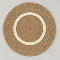 Round woven floor mat with cream circular accent, 99 cm