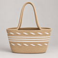 Tan and white coiled rope tote bag, front studio view